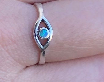 Evil eye ring, Kabala ring, silver evil eye ring, unique evil eye ring, Opal ring