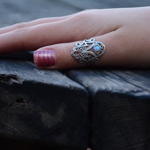 Sterling silver opal hamsa ring, Thumb ring image 2