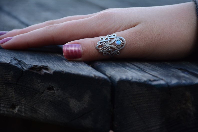 Sterling silver opal hamsa ring, Thumb ring image 2