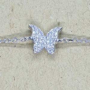 Schmetterling Armband, Kleines CZ Armband, Silber Armband, Schmetterling Schmuck, Kristall Armband, Minimalist Schmuck