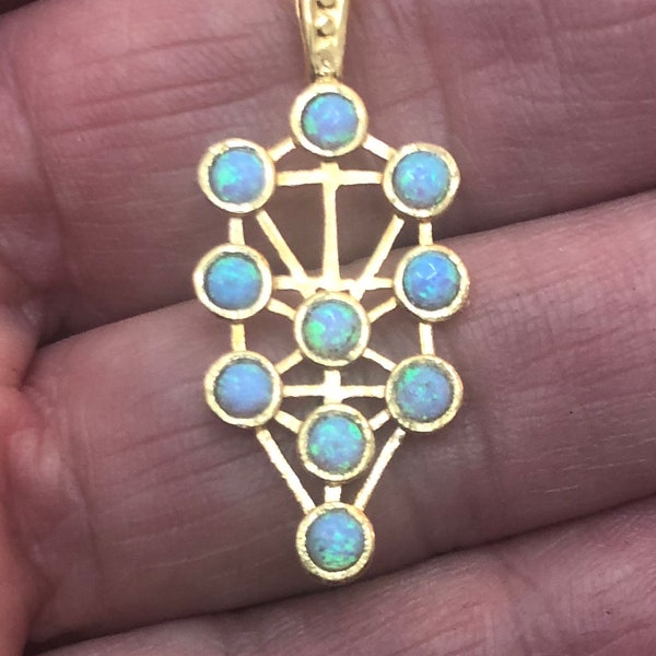 10 Sefirot necklace, Kabala gold necklace, Tree of life necklace, Opal necklace, gold plated