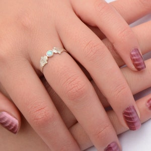 Sterling silver double hamsa ring with opal (small surface), opal ring, opal hamsa ring, dainty hamsa opal ring