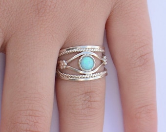 Silver opal ring, Evil eye ring