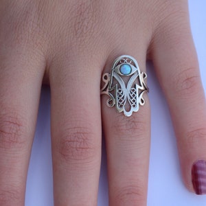 Sterling silver opal hamsa ring, Thumb ring image 10