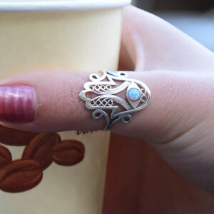 Sterling silver opal hamsa ring, Thumb ring image 9