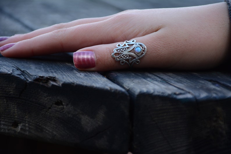 Sterling silver opal hamsa ring, Thumb ring image 8