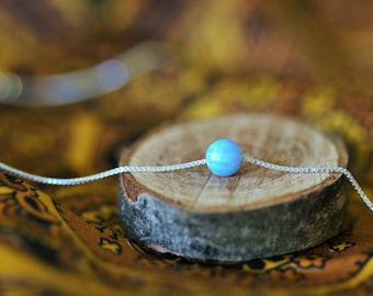 Blue Opal Ball Necklace: Sterling Silver Dot Necklace, Minimalist Jewelry