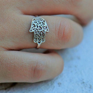 Evil eye ring, hand of god ring, silver hamsa ring, unique hamsa ring
