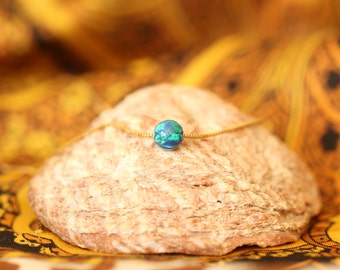 Fire Opal Ball Necklace: 14K Gold Filled Chain, Minimalist Jewelry