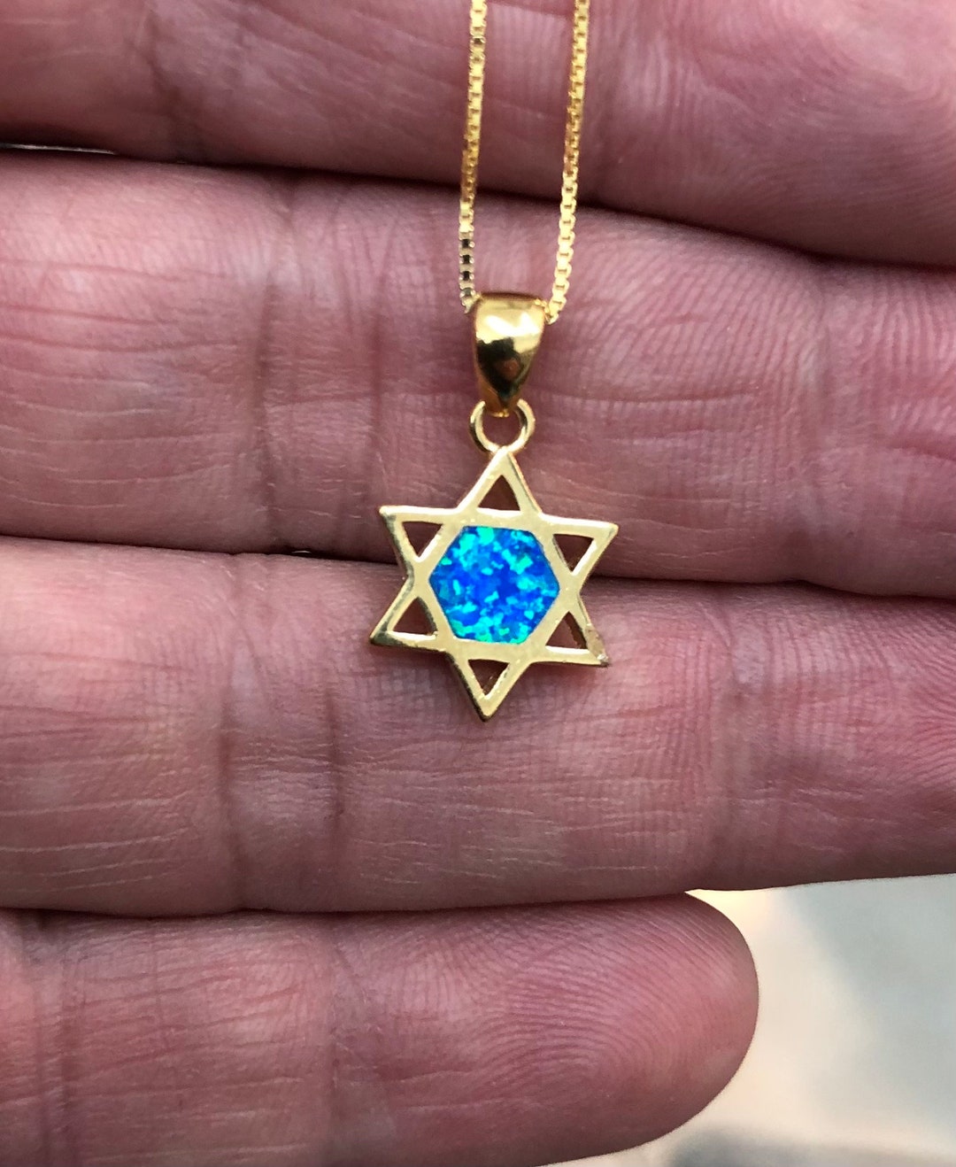 Star of David Necklace, Magen David Necklace With Opal Stone, Gold Star of David Necklace, Star