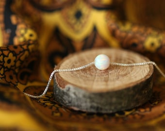 Opal necklace, 5mm opal ball necklace, opal silver necklace, opal jewelry, tiny dot necklace, opal bead necklace, dot necklace, White opal