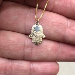 Gold hamsa necklace, Gold hamsa with Star of David necklace, Hand made jewelry,