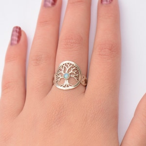 Tree of life ring, silver opal ring, geometric ring, tree ring