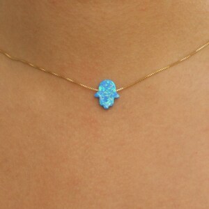 Opal Hamsa Necklace, Opal necklace, Opal hand of god, Blue hand of god, Opal hand necklace, Gold hamsa necklace, Gold opal necklace