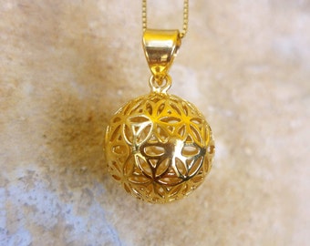 flower of life necklace, gold flower of life, round flower of life, ball flower of life, gold necklace, sacred geometry charm, Ball Necklace