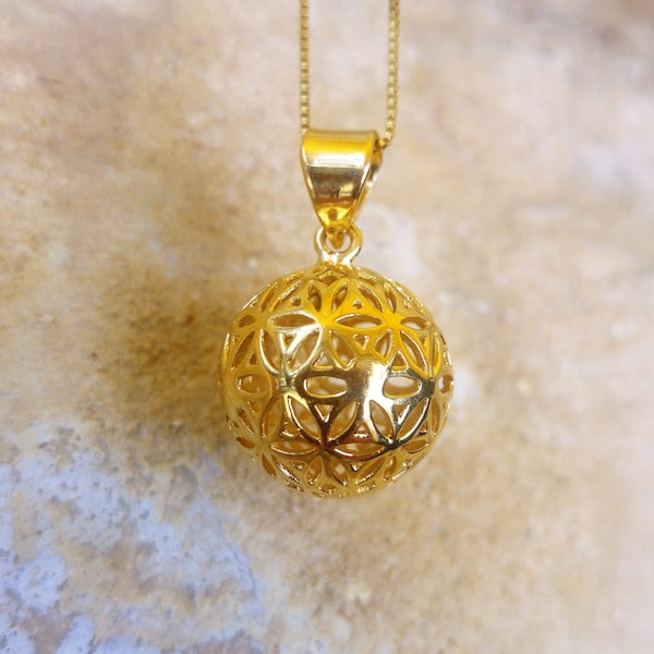 flower of life necklace, gold flower of life, round flower of life, ball flower of life, gold necklace, sacred geometry charm, Ball Necklace