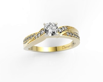 Anillo de compromiso de diamantes en oro amarillo de 14 k hecho a mano: claridad SI1