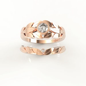 Bridal Set, Diamond engagement ring, Wedding ring, Diamond set, Celtic set, Diamond engagement ring, Gold ring, Leaves ring, DC-1002W image 4
