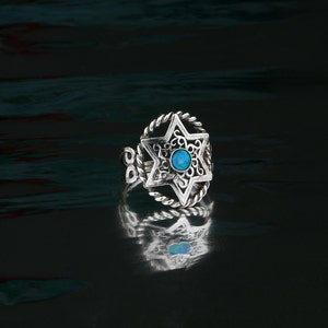 Sterling silver magen david ring, Star of david ring, opal ring