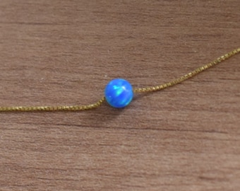 Dark Blue Opal Ball Necklace: 14K Gold Filled Chain, Minimalist Jewelry