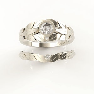 Bridal Set, Diamond engagement ring, Wedding ring, Diamond set, Celtic set, Diamond engagement ring, Gold ring, Leaves ring, DC-1002W image 5