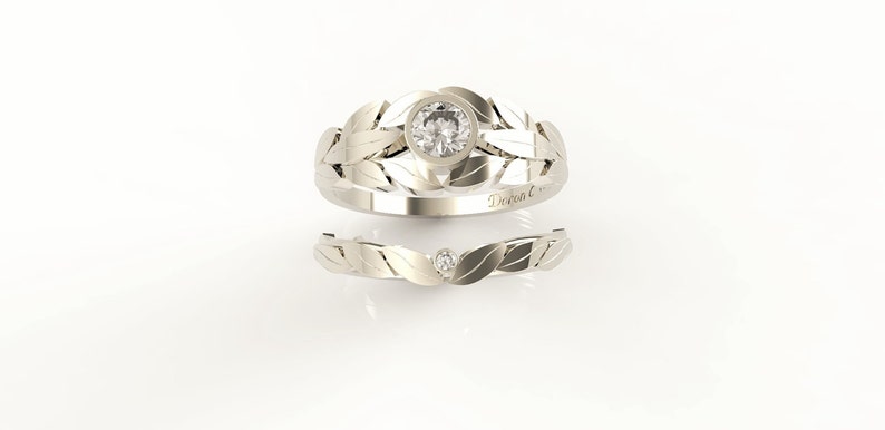 Bridal Set, Diamond engagement ring, Wedding ring, Diamond set, Celtic set, Diamond engagement ring, Gold ring, Leaves ring, DC-1002W image 5