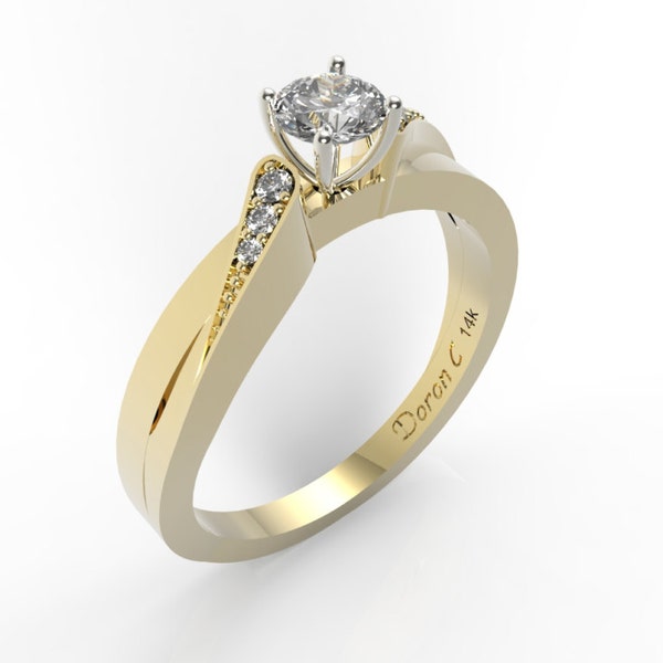 Anillo de compromiso con diamantes en oro amarillo de 14 quilates: anillo de promesa Art Déco