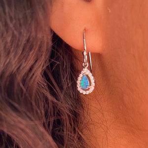Opal earrings, Pear Opal earrings, Silver earrings