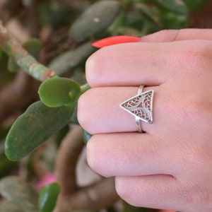 Triangle ring, Filigree ring, geometric ring, silver ring, statement ring, sacred geometry
