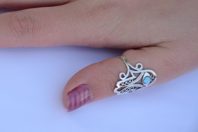 Sterling silver opal hamsa ring, Thumb ring image 6