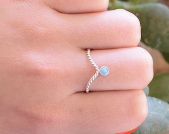 Dainty Sterling Silver Opal Chevron Ring