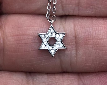 Jewish Star necklace, Star of david necklace, Magen david necklace with CZ, Silver star, Silver necklace, star necklace, Hand made piece