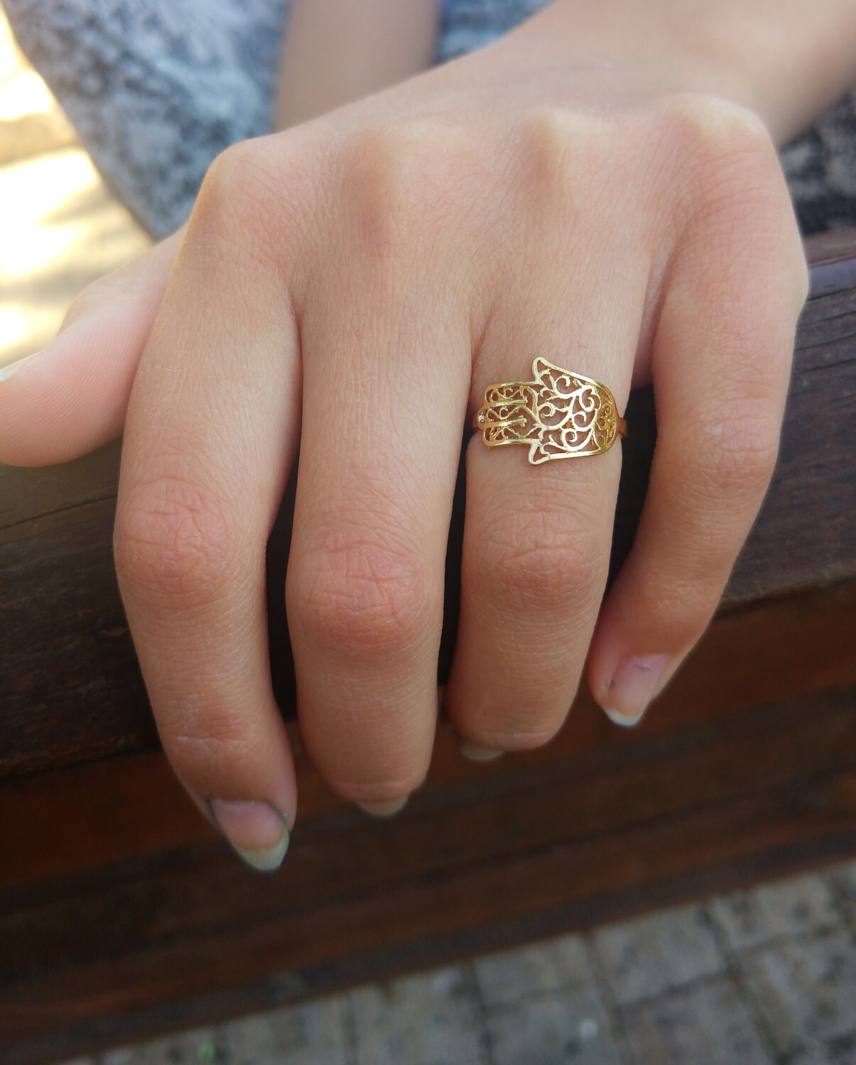 hamsa ring, Gold hamsa ring (small surface), Goldfilled hamsa ring, hand ring, hand of god ring, filigree hamsa ring, unique hamsa ring