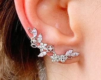 Ear Climbers, Crawlers - Silver Ear Sweeps, Star Ear Cuff, Vine Ear Crawlers - Crawler Earrings, Modern Ear Cuff.