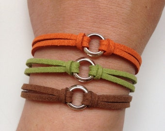 Faux suede Bracelet 33 - friendship cuff  bracelet brown green orange  gift adjustable current womenswear  unique innovative