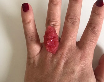 Red Mica Resin Ring – Adjustable Geometric Wearable Art
