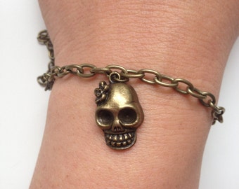 skull chain Bracelet 41- friendship bronze chain cuff  bracelet skull gift adjustable current womenswear unique innovative