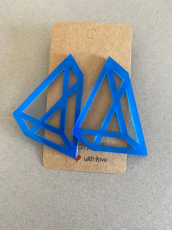 80’s fluor asymmetric Resine earrings 531 geometric resine 80’s earrings boho chic blue triangle unique gift fluorescent fluoride