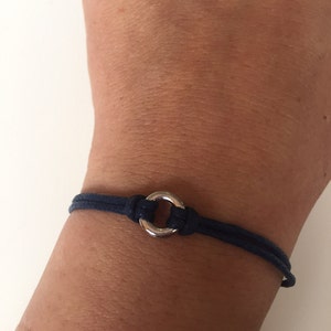 Blue Waxed cotton Bracelet 312- rocker friendship metal ring waxed cotton bracelet  gift adjustable current womenswear unique innovative