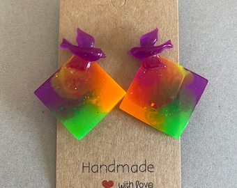 Birds fluorescent Resine earrings 536- fluor birds  resine  earrings boho chic unique gift colorful epoxy animal jewelry
