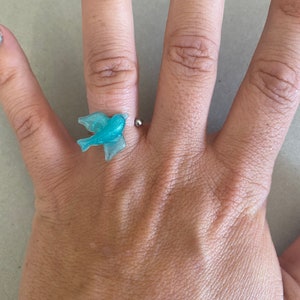 Swallow bird Resin rings 547- geometric green big ring adjustable epoxy  resine wearable art mini sculpture