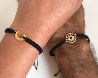 Golden Sun and moon Couples Bracelets 368-friendship long distance relationships anniversary gift boyfriend girlfriend couples gift matching