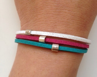 Faux suede Bracelet 108 - friendship cuff  bracelet pink white  rings  gift adjustable current womenswear autumn winter unique innovative