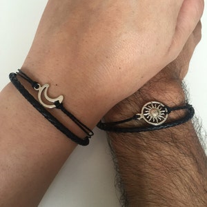 Couples Bracelets 305- friendship love long distance relationship silver moon and sun bracelet  adjustable anniversary gift