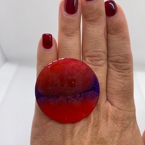 Huge Circle Resin rings 480- geometric black golden adjustable big ring epoxi resine wearable art mini sculpture pin up