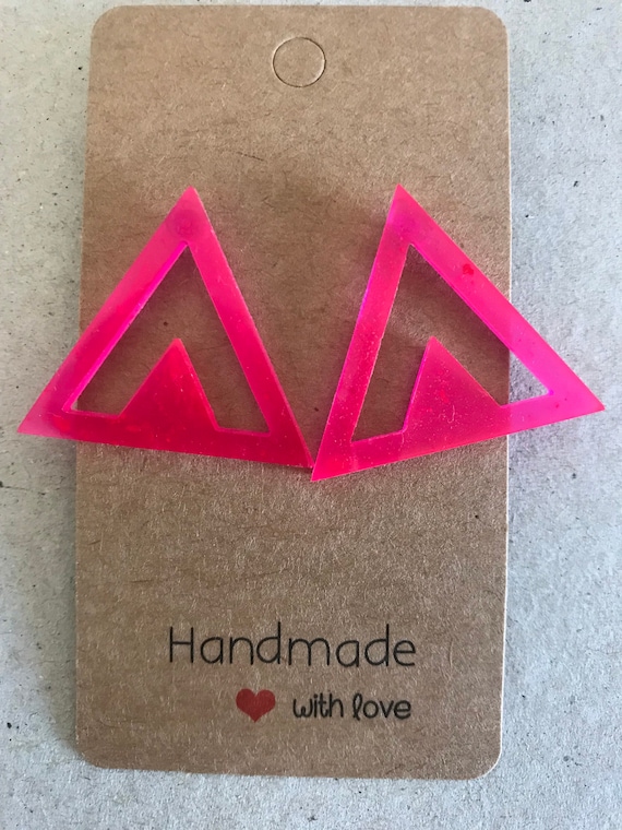 80’s Fluor triangle asymmetric Resine earrings 509 geometric resine 80’s earrings boho chic  pink triangle unique gift fluorescent fluoride