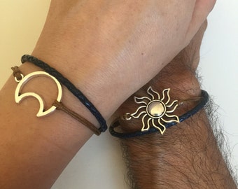 Parejas Pulseras 307- amistad amor puño luna y pulsera sol pulsera de cuero trenza regalo ajustable actual moda innovadora