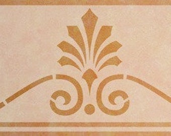 Peut inclure: Un pochoir avec un motif répétitif de motifs floraux stylisés. Le motif présente une série de feuilles et de volutes, créant une bordure décorative. Le pochoir est fait d'un matériau durable et est réutilisable.