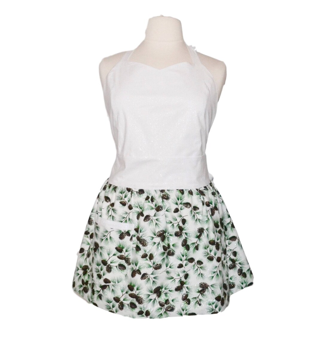 Plus Size Winter Pine Cone Sparkle Apron, Snowy Pine Tree, Party Apron ...