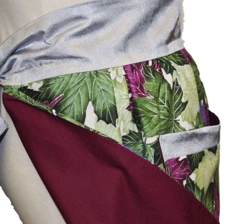 Plus Size Leaves in Plum and Purple Half Apron with Silver Jacquard Gift for Women Party Apron Plus Size Clothing Special Occasion